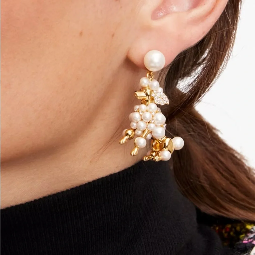 Kate Spade Poodle and Poms Gold Pearl Earrings